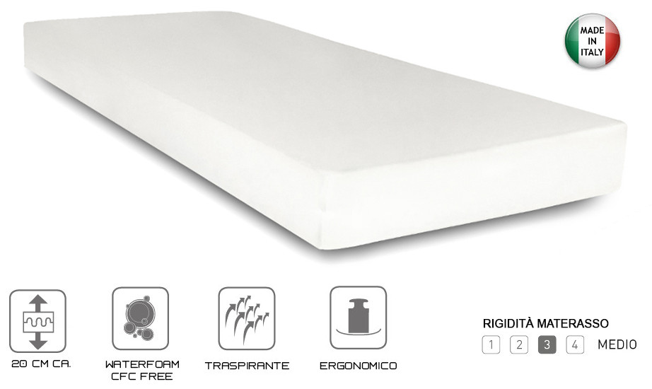 Baldiflex Materasso in Waterfoam Singolo Power, con Rivestimento in